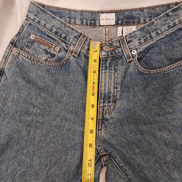 VNT Calvin Klein Jeans Women's Size 2 L32 Blue Boot HIGH RISE Denim LEATHER Tab - Picture 12 of 16